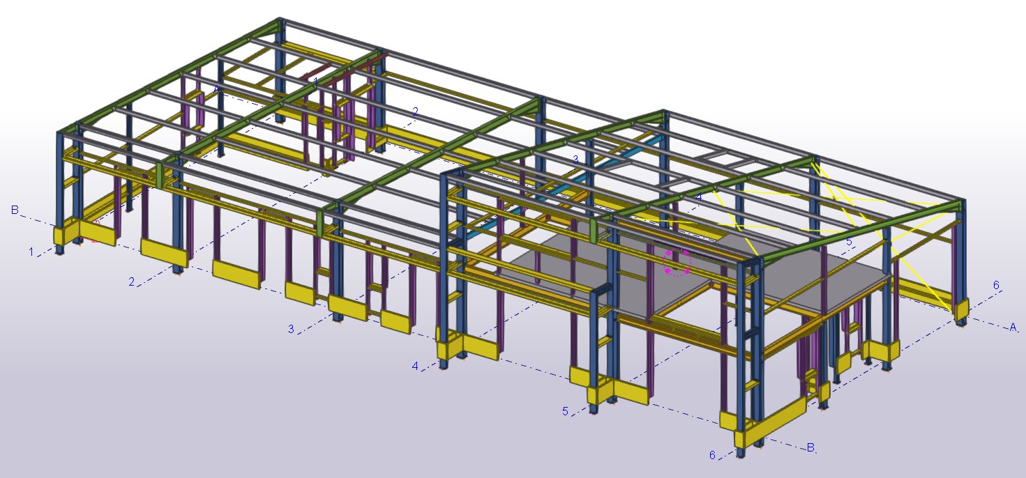Ossature métallique de maison individuelle — modélisation 3D des portiques et planchers